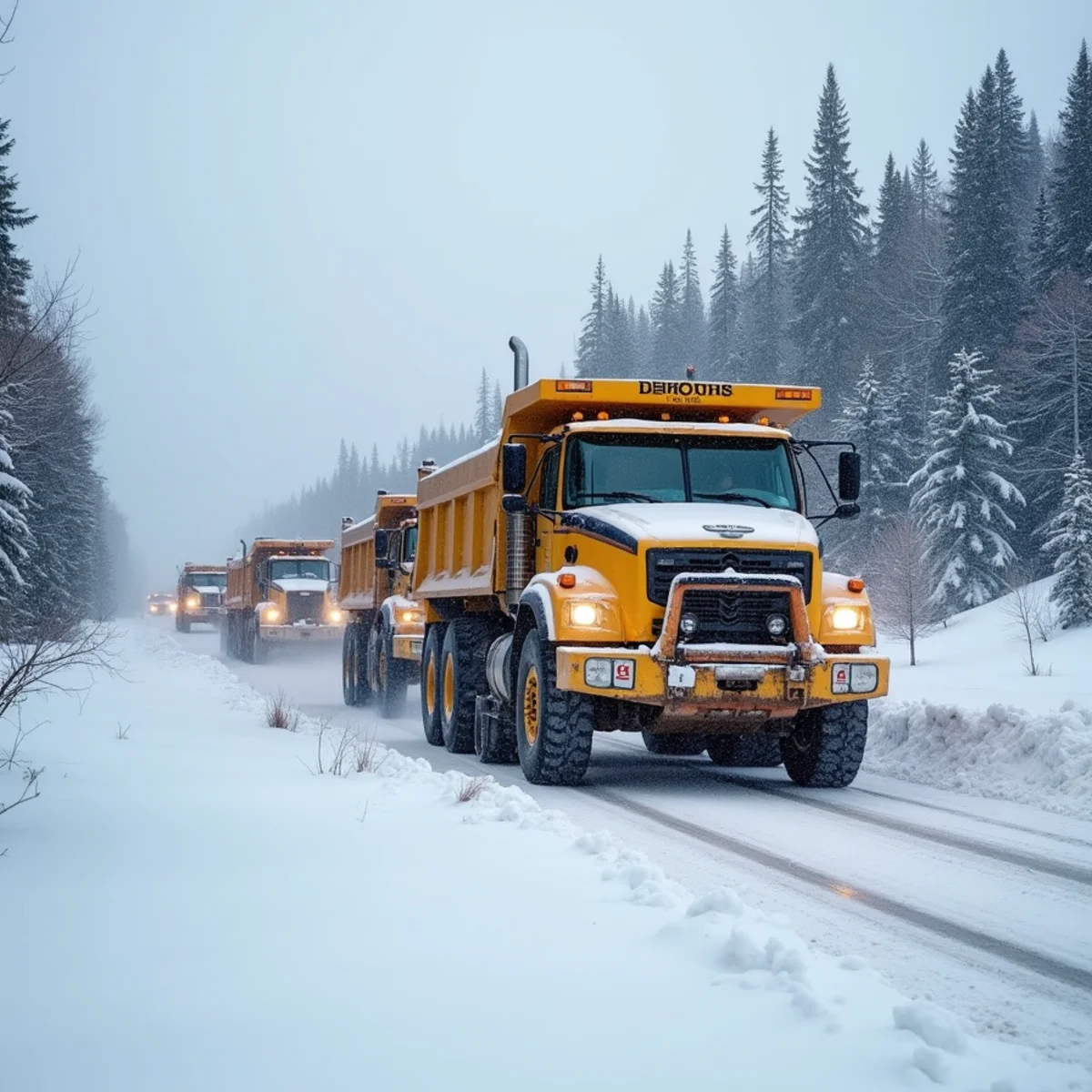 Tandem dump truck hauling excess snow offsite to Mat-Su snow dump facility