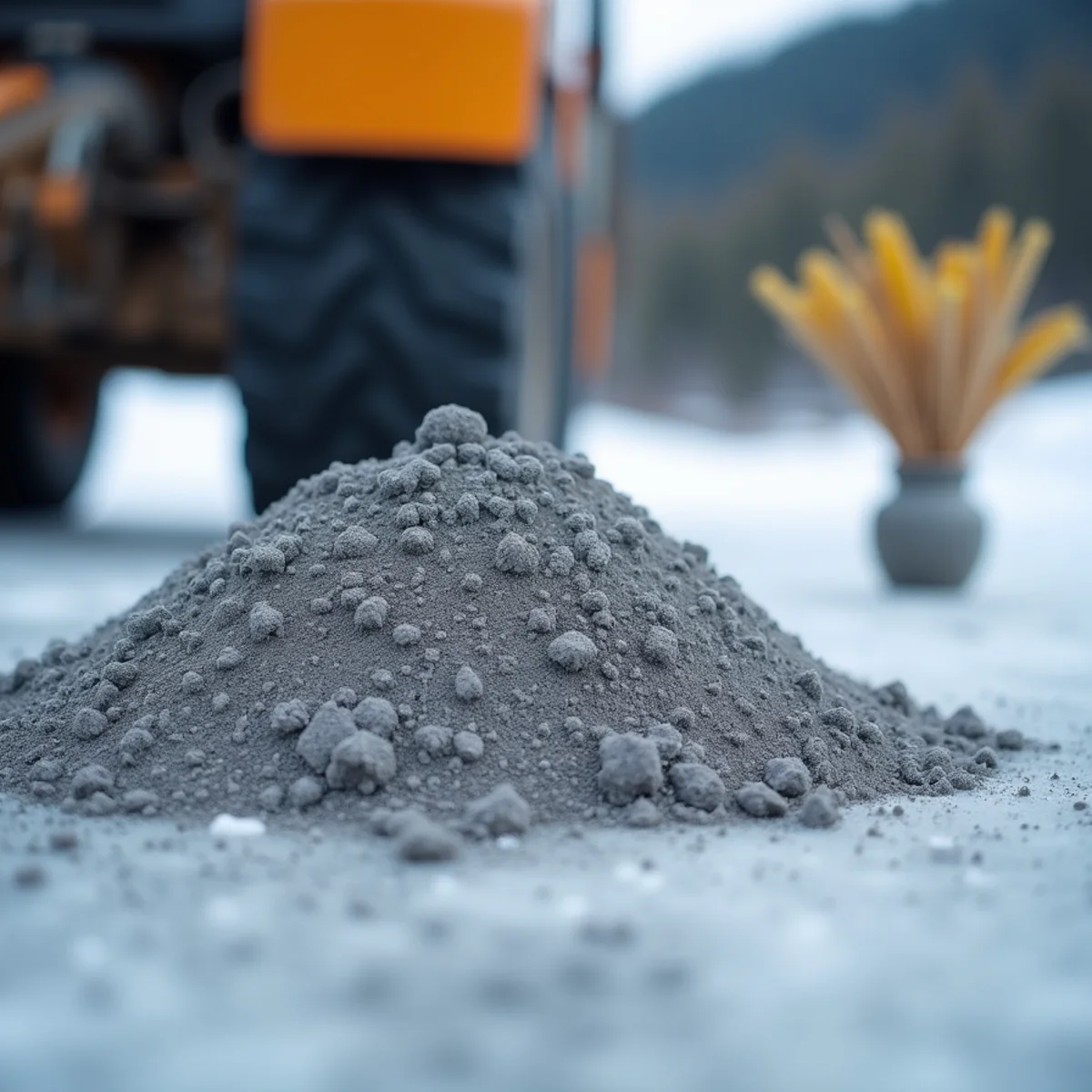 Coarse crushed mineral aggregate sanding on commercial icy driveway