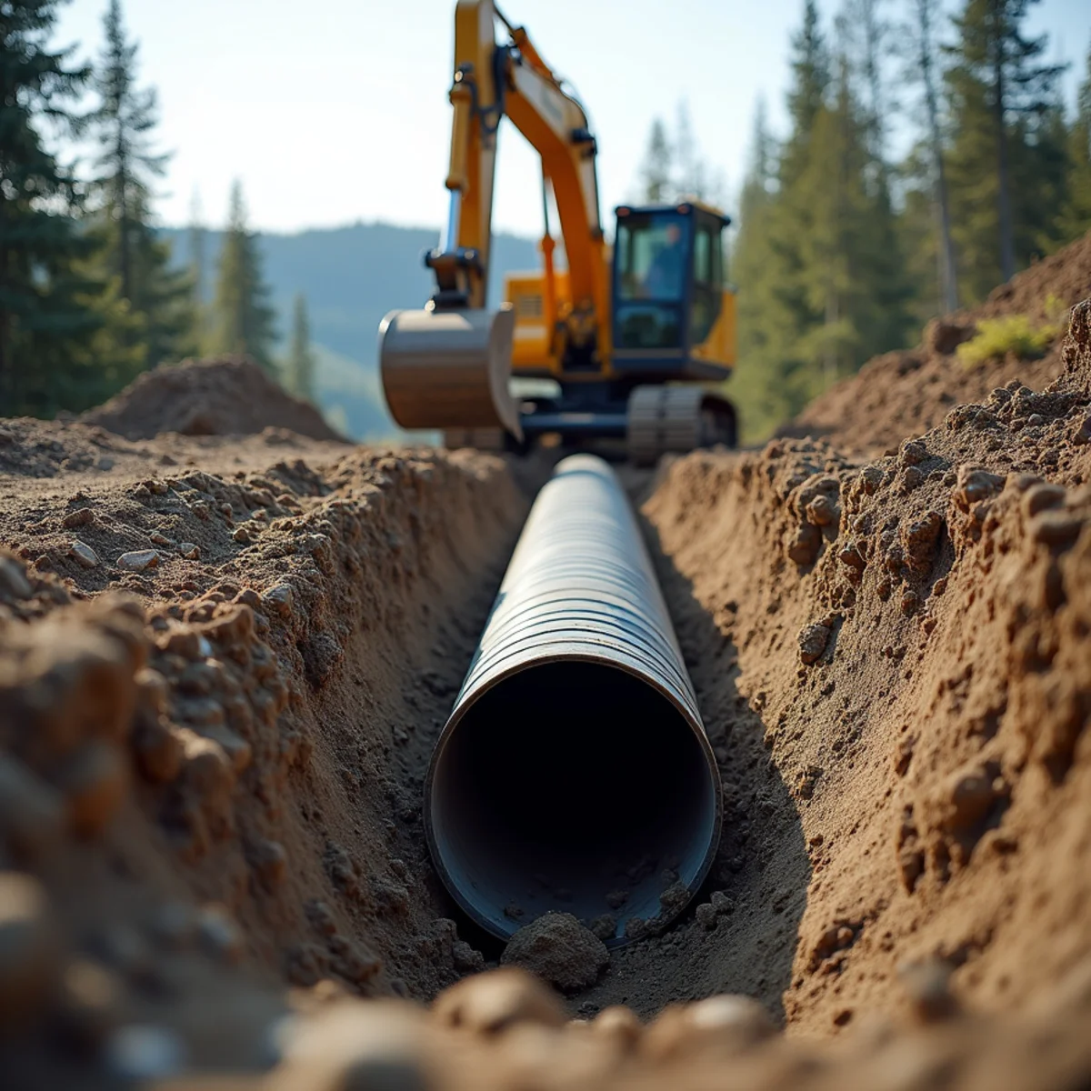Installing 18-inch heavy-duty corrugated driveway culvert in roadside ditch
