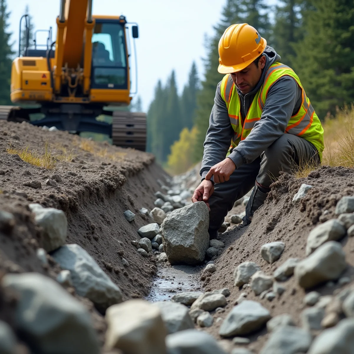 Armor-plating culvert inlet and outlet with granitic rip-rap stone in Palmer