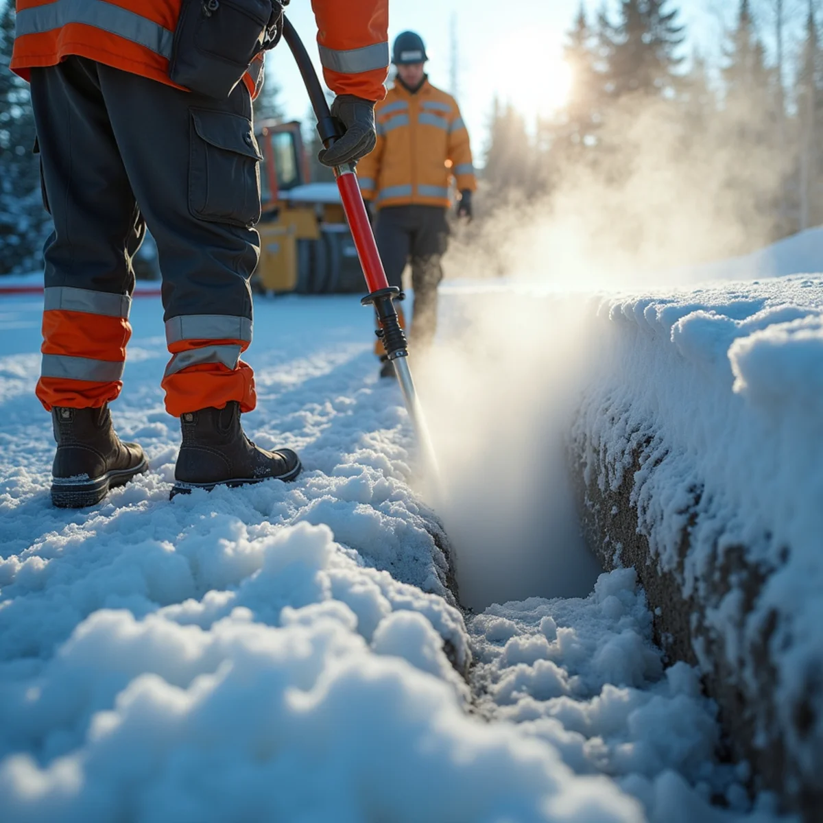 Norton Management Services field crew performing emergency frozen septic line thawing in Wasilla AK