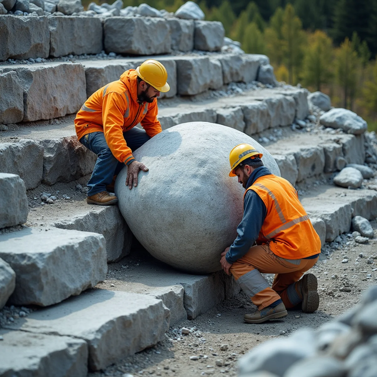 Norton Management Services field crew performing rock wall & retaining wall construction in Wasilla AK