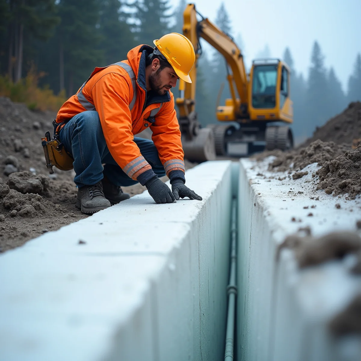 Installing rigid high-density foam insulation board over septic tank and lines