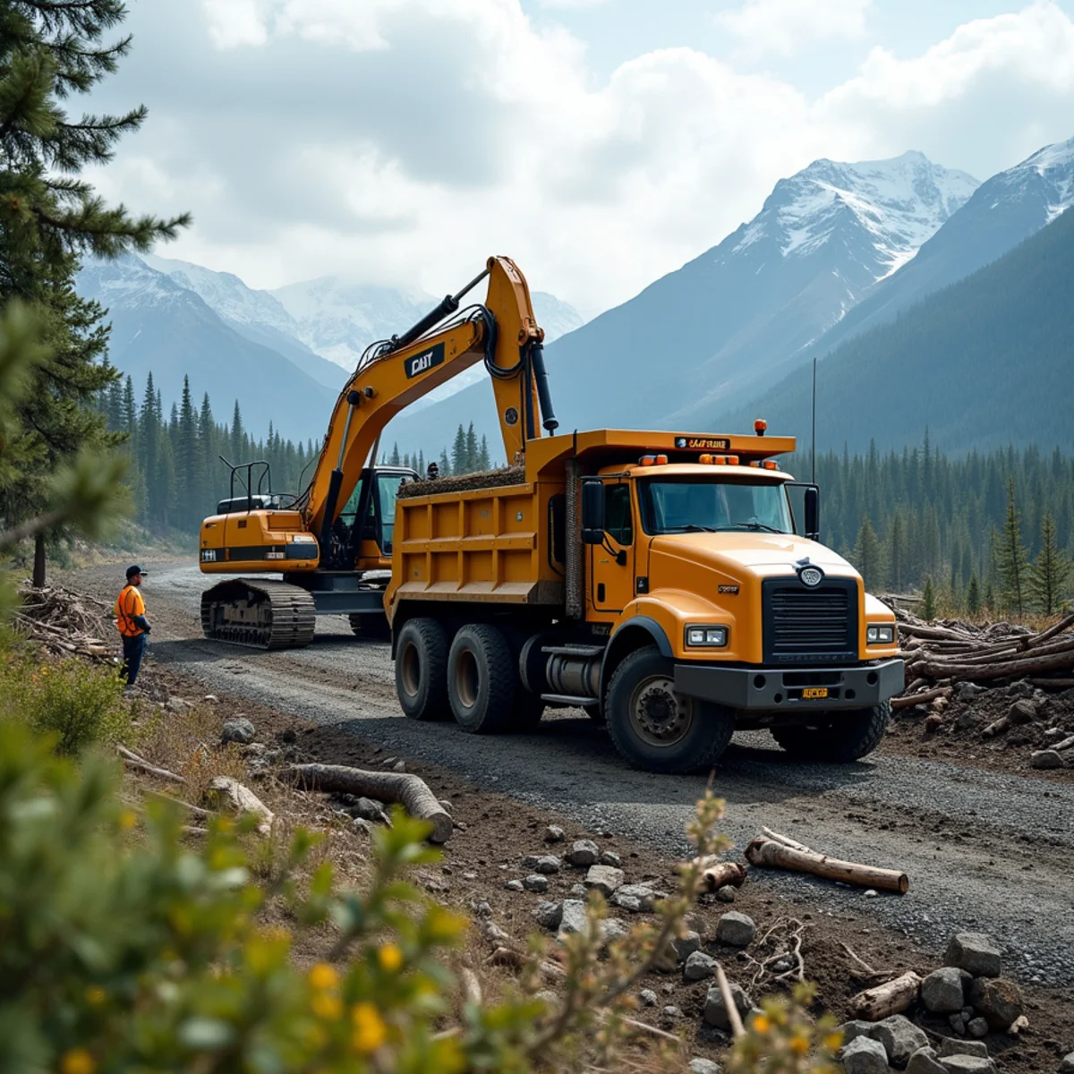 Norton Management Services field crew performing urgent yard debris & boulder clearing in Wasilla AK
