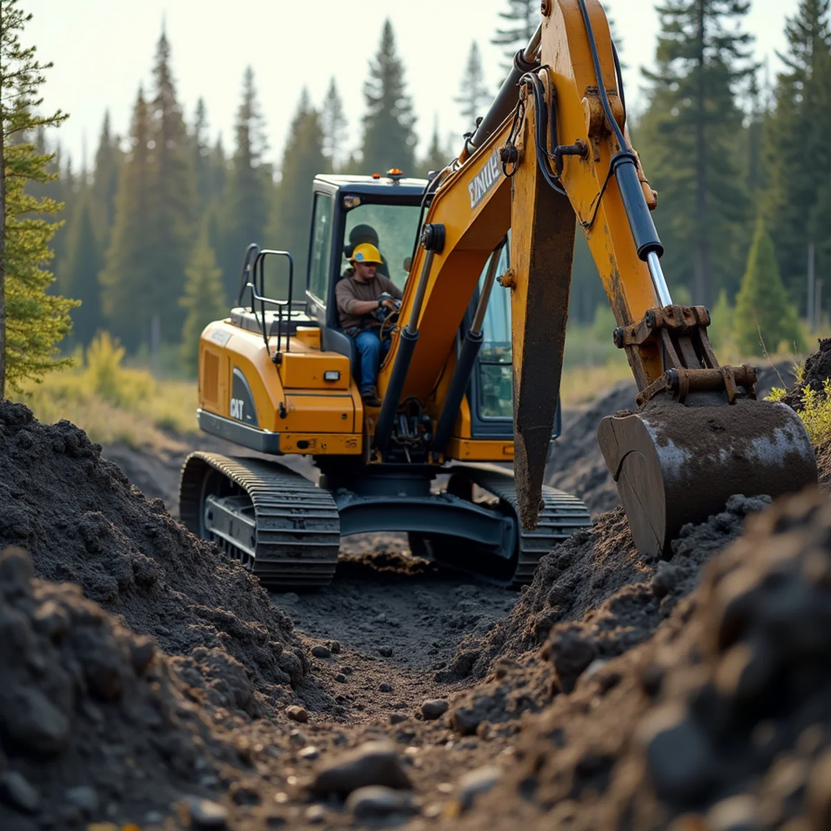 Excavating unstable organic peat bog down to solid glacial till in Meadow Lakes