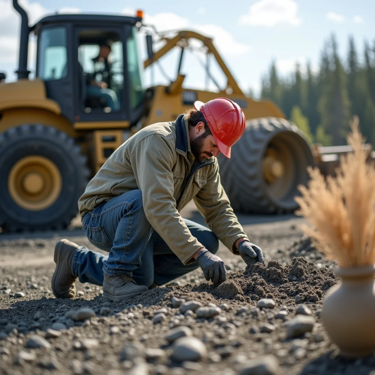 Heavy vibratory roller achieving 95 percent compaction density on Wasilla pad