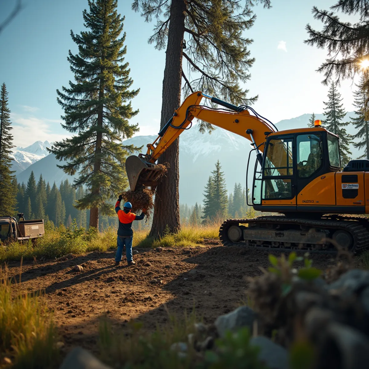 Controlled tree felling of dead hazardous spruce tree near residential home